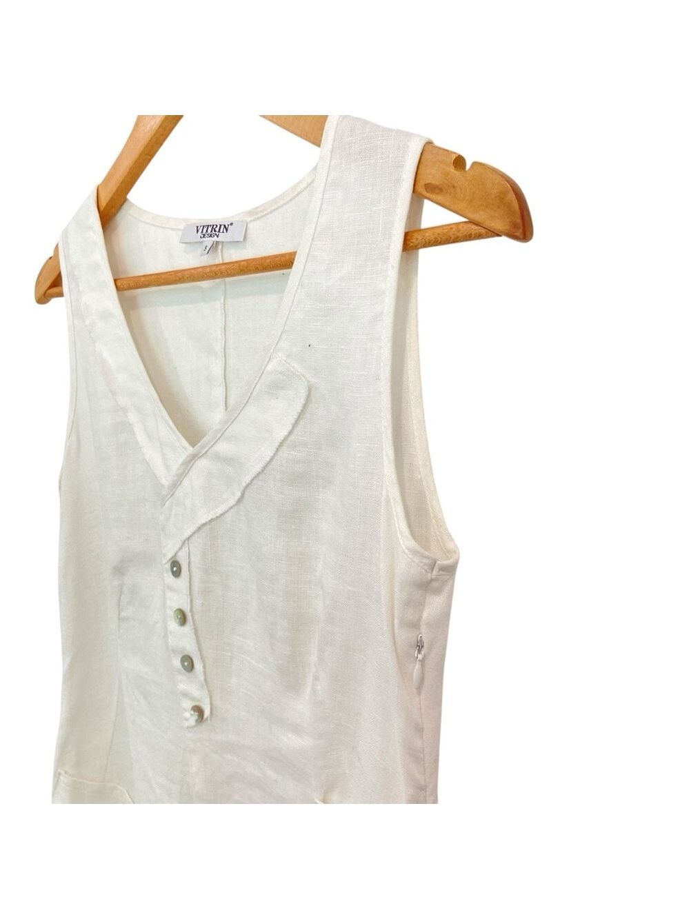 Linen tunic/dress/top ecru natural white Vitrin design asymmetric sleeveless sma - Picture 2 of 15